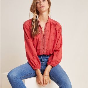 Mauve for Anthropologie Embroidered Button-Down